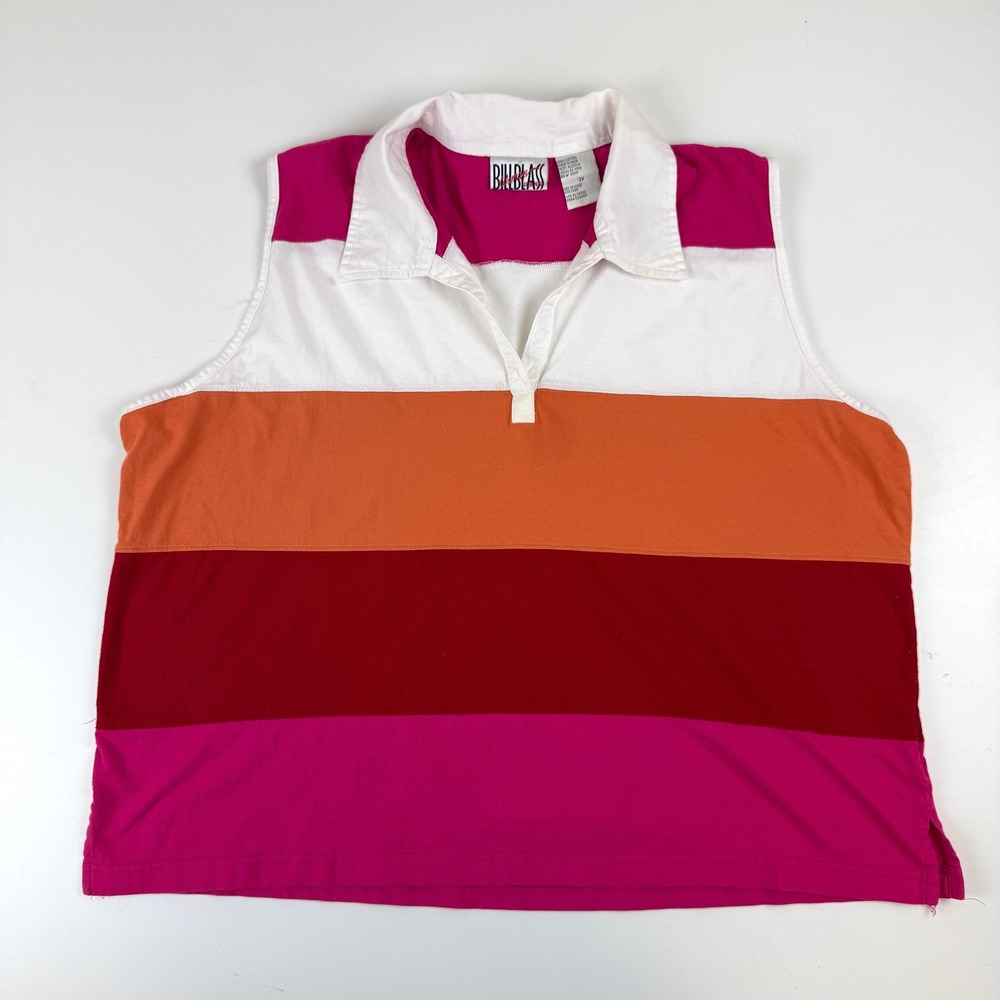 Vintage 90s Bill Blass Sleeveless Top 3X Color Block Preppy Plus Size